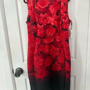 Calvin Klein Collection Red and Black Floral Midi Dress